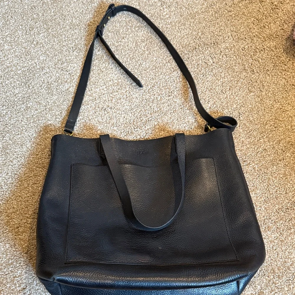 Madewell Black leather Transport Tote Bag - Picture 1 of 6